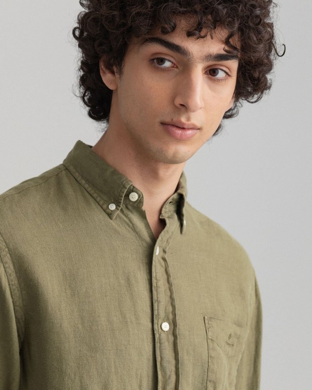 Gant Regular Fit Gart-Dyed Linen Men's Shirts Green | fh7QSHNpikg