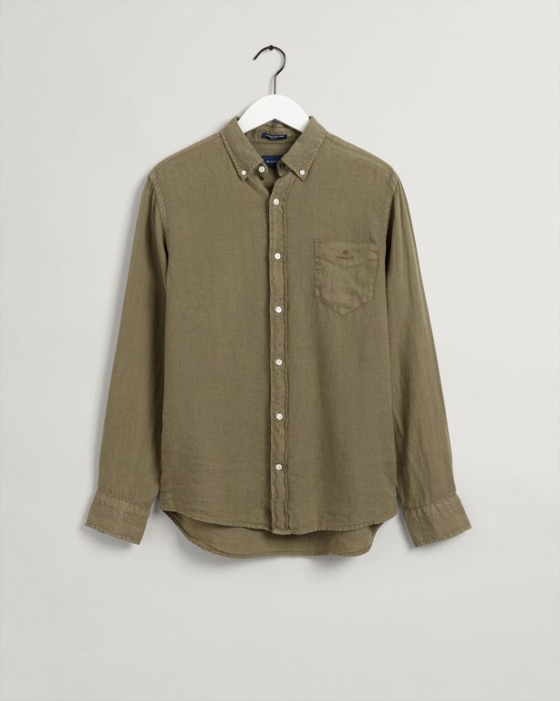 Gant Regular Fit Gart-Dyed Linen Men's Shirts Green | fh7QSHNpikg