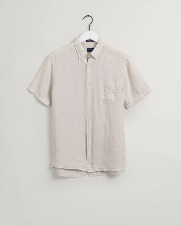 Gant Regular Fit Gart-Dyed Linen Short Sleeve Men's Shirts White | uVXv05tPQLW