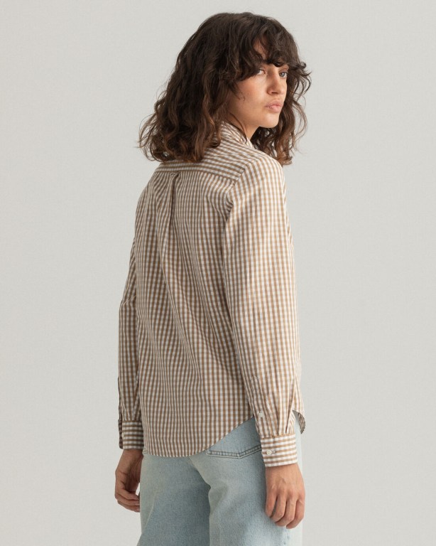 Gant Regular Fit Gingham Broadcloth Women's Shirts Khaki | HbpeWXnWbeH