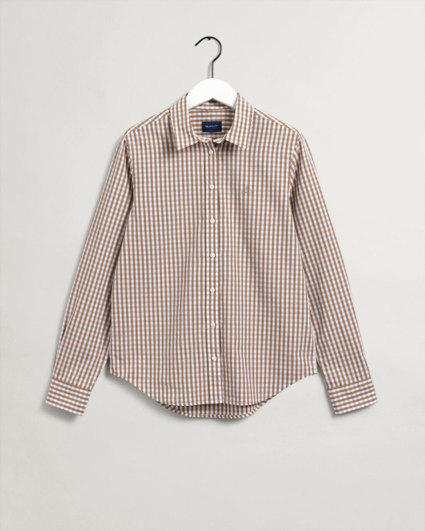 Gant Regular Fit Gingham Broadcloth Women's Shirts Khaki | HbpeWXnWbeH