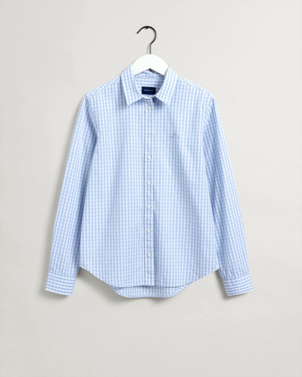 Gant Regular Fit Gingham Broadcloth Women's Shirts Blue | eAlz77p25Ro