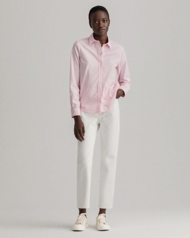 Gant Regular Fit Gingham Broadcloth Women's Shirts Pink | iNPChwLjisJ