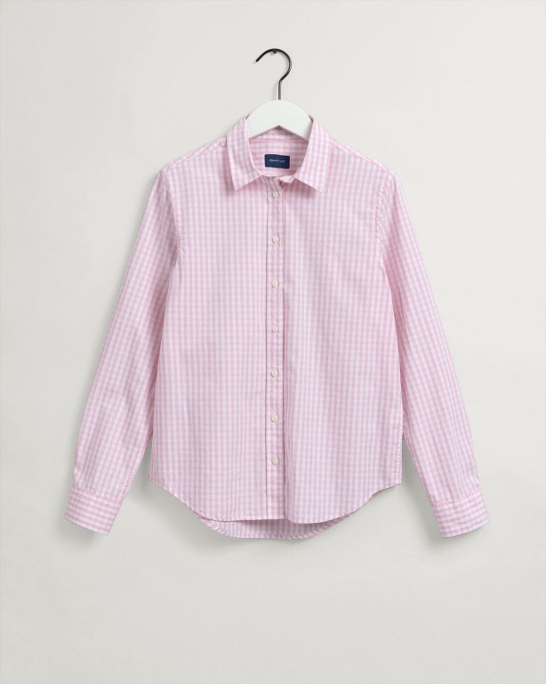 Gant Regular Fit Gingham Broadcloth Women's Shirts Pink | iNPChwLjisJ