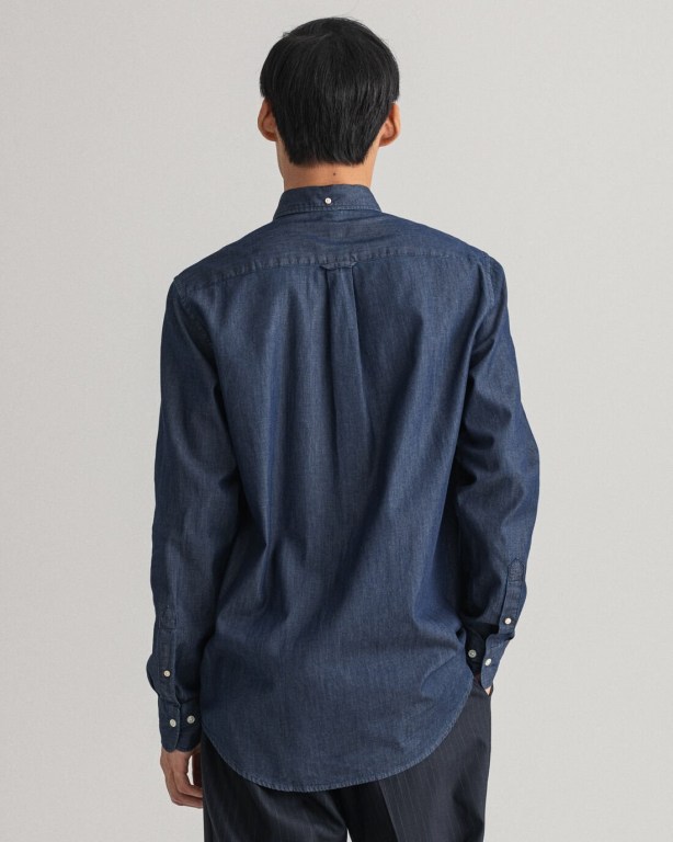 Gant Regular Fit Indigo Men's Shirts Dark Indigo | ipjGkXuQu5y