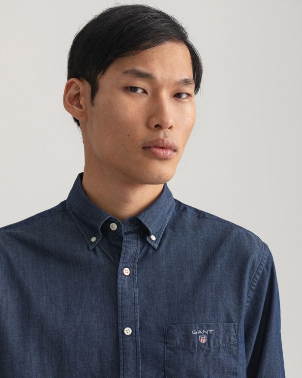 Gant Regular Fit Indigo Men's Shirts Dark Indigo | ipjGkXuQu5y