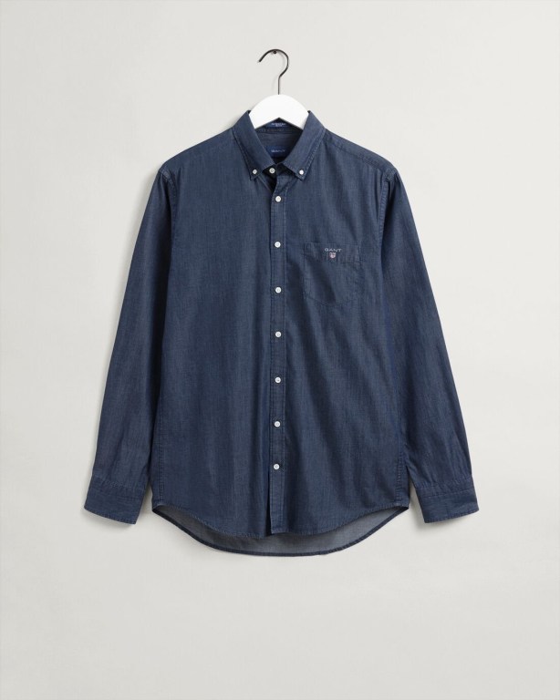 Gant Regular Fit Indigo Men's Shirts Dark Indigo | ipjGkXuQu5y