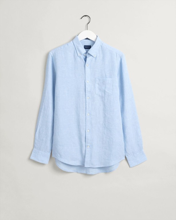 Gant Regular Fit Linen Men's Shirts Blue | foCcjgT10Pr