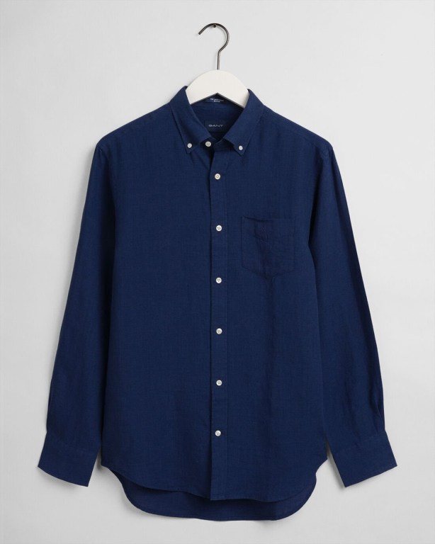 Gant Regular Fit Linen Men's Shirts Navy | fpJcQJ5IFiB