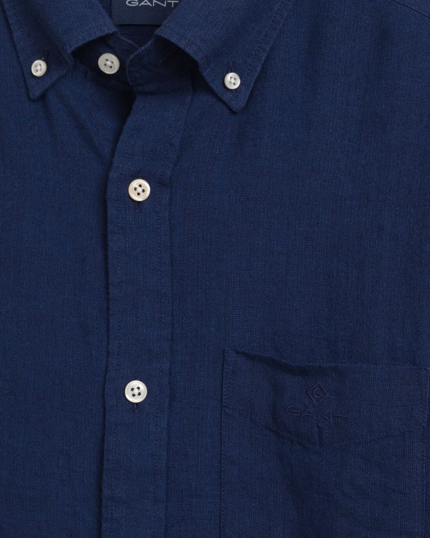 Gant Regular Fit Linen Men's Shirts Navy | fpJcQJ5IFiB