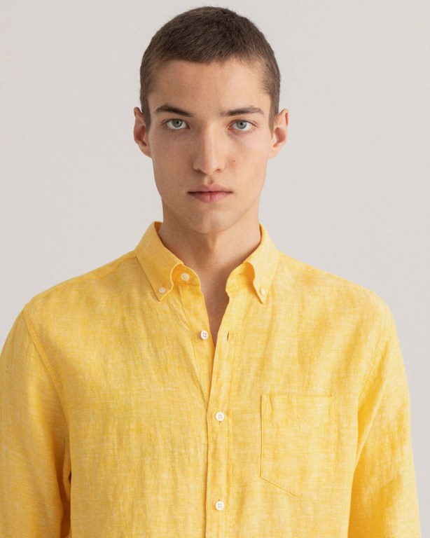 Gant Regular Fit Linen Men's Shirts Yellow | TtU0fNif7Ee