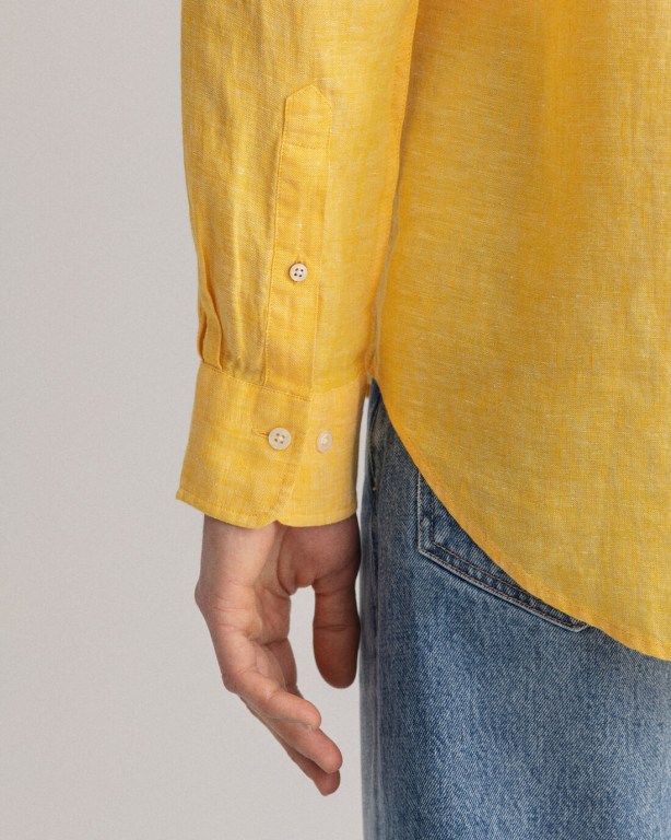 Gant Regular Fit Linen Men's Shirts Yellow | TtU0fNif7Ee