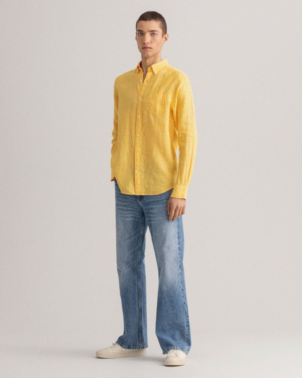 Gant Regular Fit Linen Men's Shirts Yellow | TtU0fNif7Ee