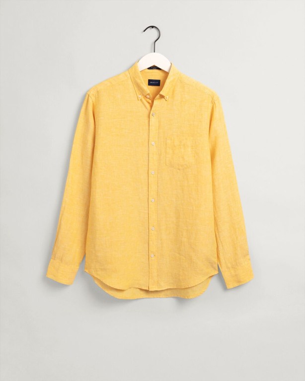 Gant Regular Fit Linen Men's Shirts Yellow | TtU0fNif7Ee