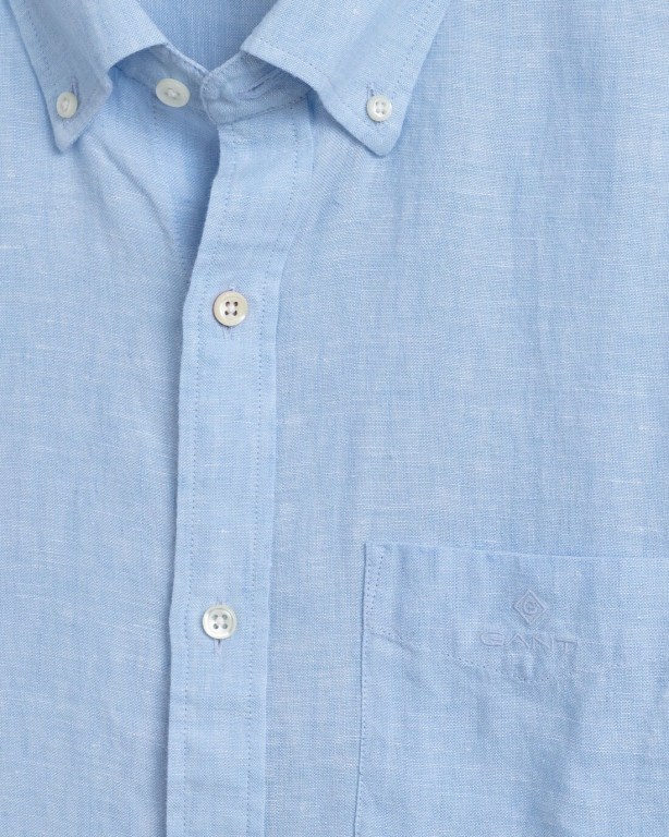 Gant Regular Fit Linen Short Sleeve Men's Shirts Blue | Wuu5WGcqg9z