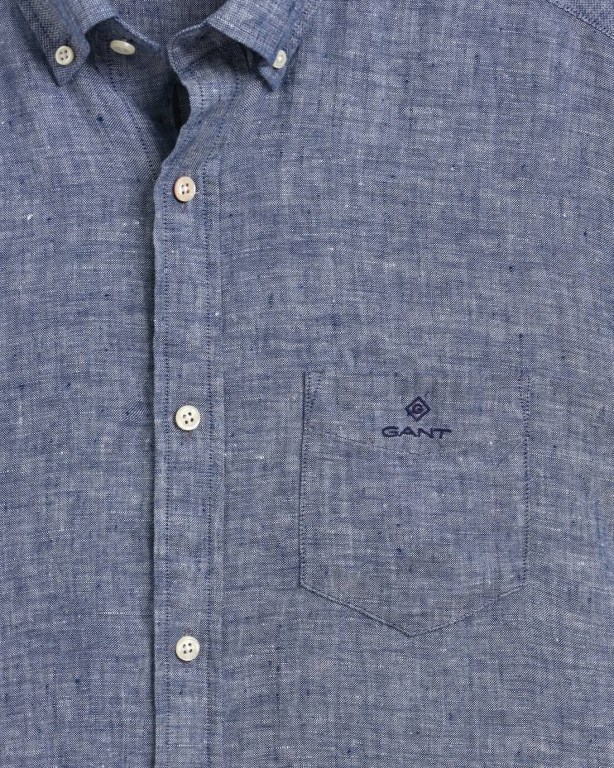 Gant Regular Fit Linen Short Sleeve Men's Shirts Blue | qfEt1Wjxfxu