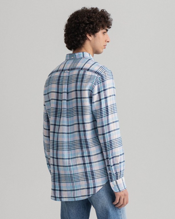 Gant Regular Fit Madras Linen Men's Shirts Blue | Mf3EJVSvnhT