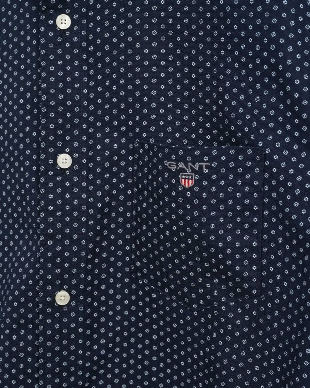 Gant Regular Fit Micro Print Short Sleeve Oxford Men's Shirts Dark Blue | lmLuDIQsExe