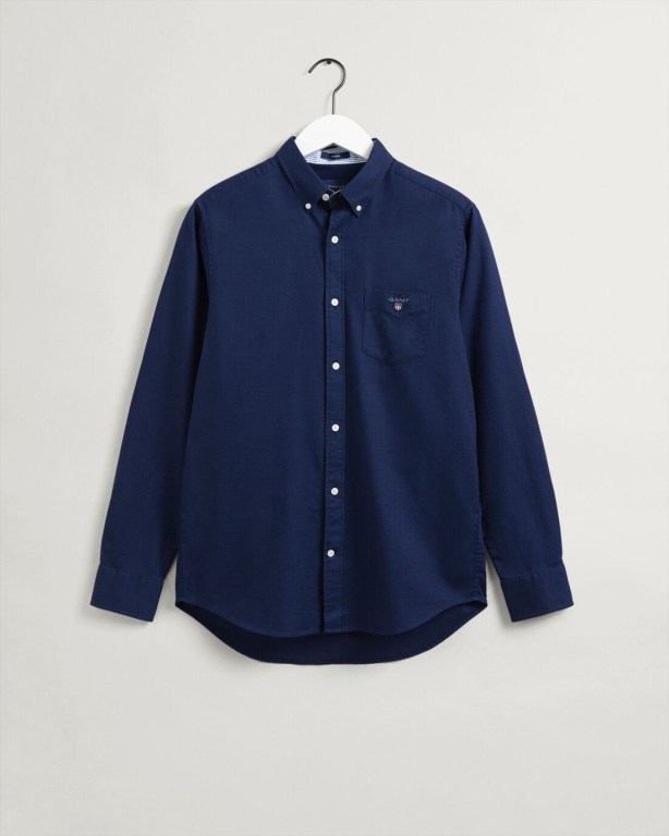 Gant Regular Fit Shield Texture Men's Shirts Blue | ivHuokMT1OV