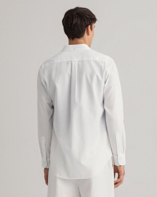 Gant Regular Fit Shield Texture Men's Shirts White | s4rZyIGfbAU