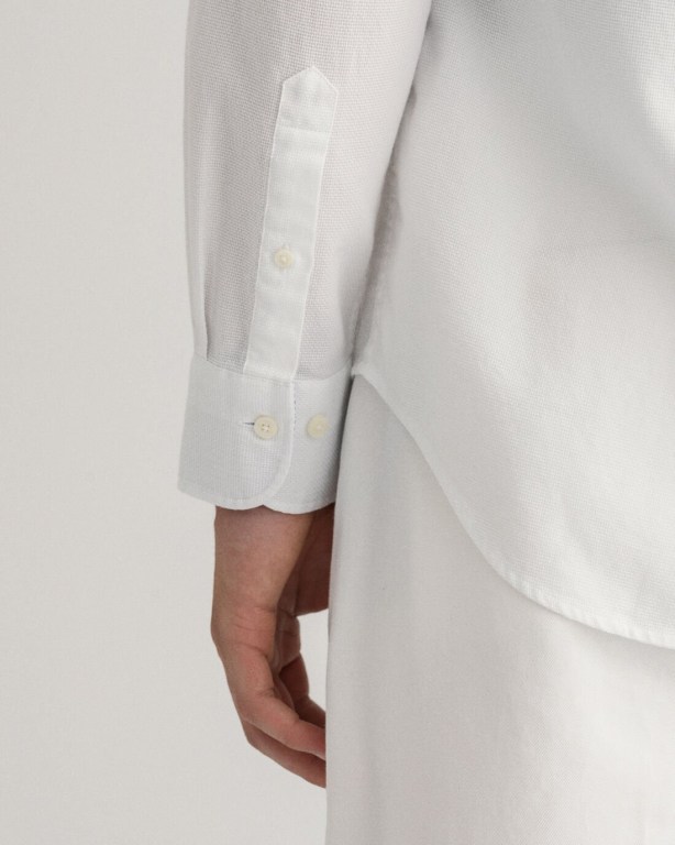 Gant Regular Fit Shield Texture Men's Shirts White | s4rZyIGfbAU