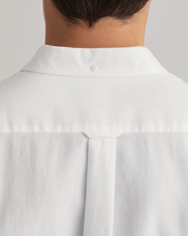 Gant Regular Fit Shield Texture Men's Shirts White | s4rZyIGfbAU