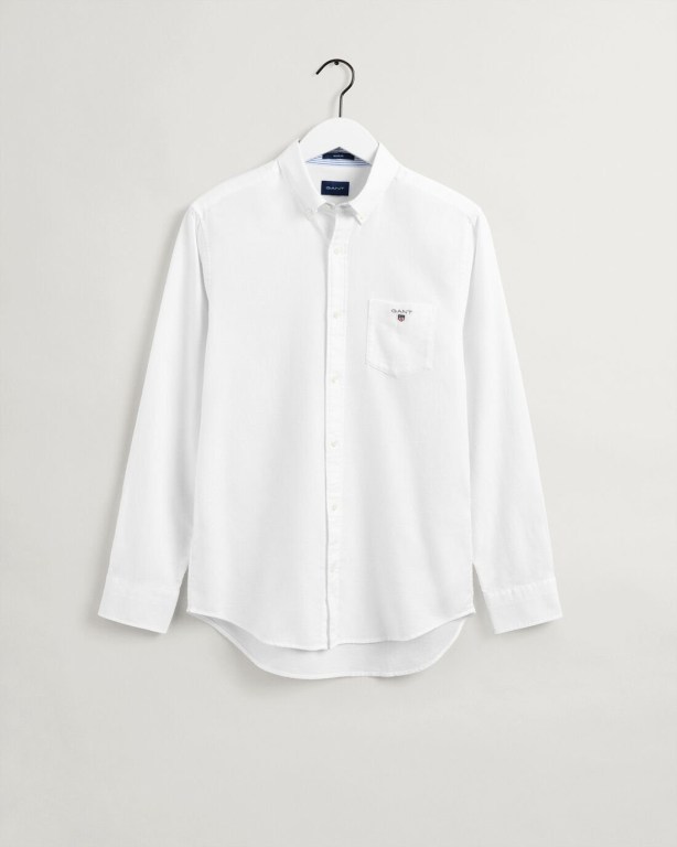 Gant Regular Fit Shield Texture Men's Shirts White | s4rZyIGfbAU