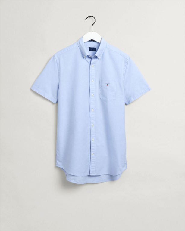 Gant Regular Fit Short Sleeve Oxford Men's Shirts Blue | 8Sp4L8z1UlI