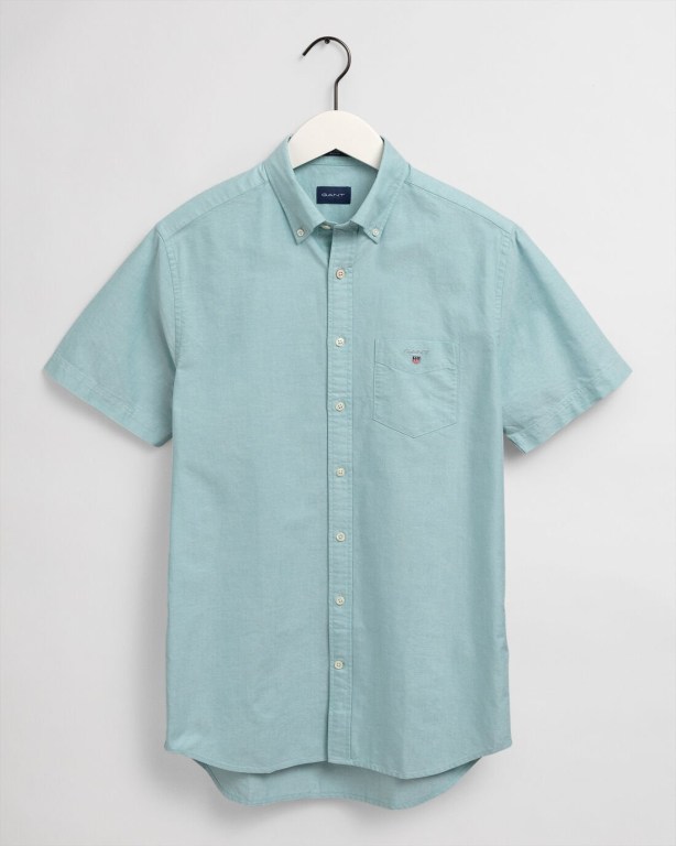 Gant Regular Fit Short Sleeve Oxford Men's Shirts Green | eorkqak8KuP