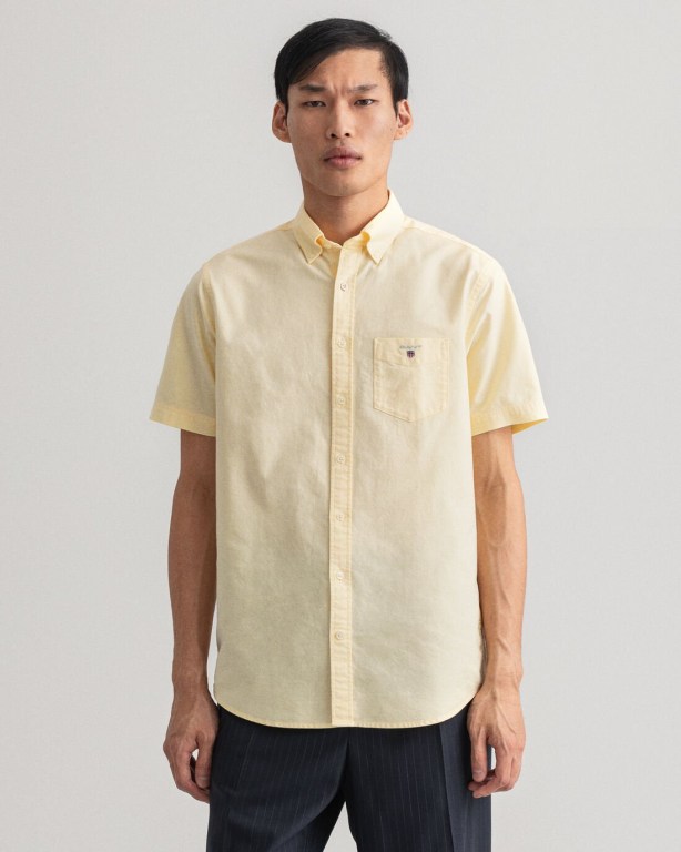 Gant Regular Fit Short Sleeve Oxford Men's Shirts Yellow | lRfywTGtoTT