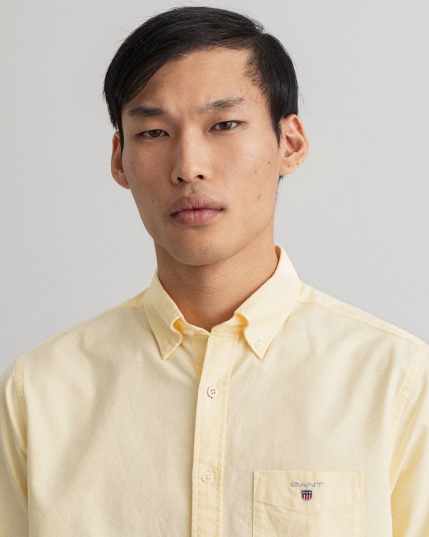 Gant Regular Fit Short Sleeve Oxford Men's Shirts Yellow | lRfywTGtoTT