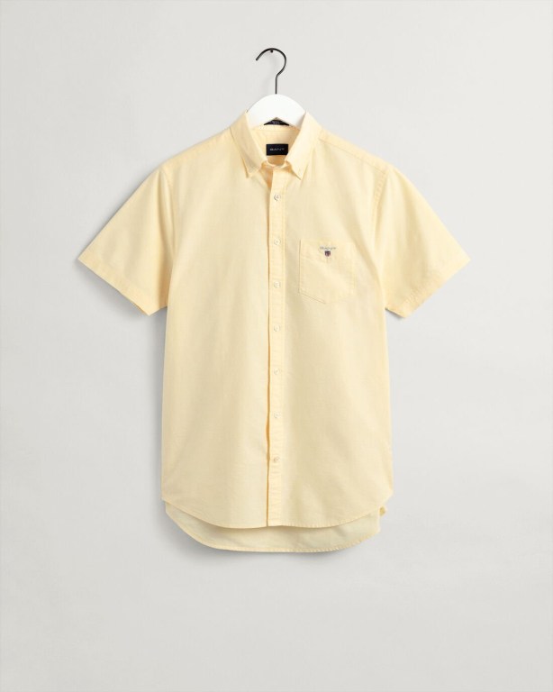 Gant Regular Fit Short Sleeve Oxford Men's Shirts Yellow | lRfywTGtoTT