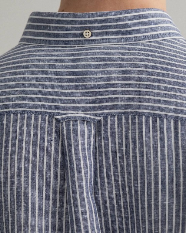 Gant Regular Fit Stripe Linen Men's Shirts Blue | CItujJ3lH4h