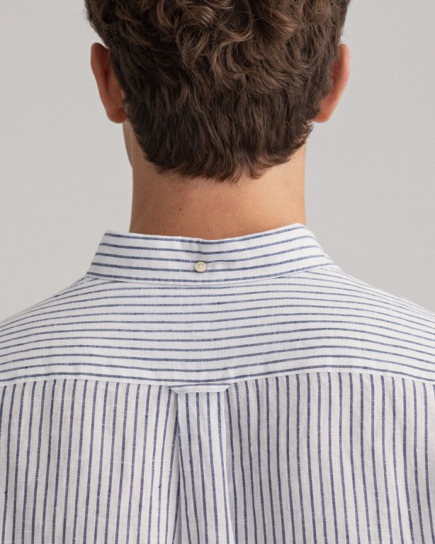 Gant Regular Fit Stripe Linen Men's Shirts White | RQlwI7Q9Qlf