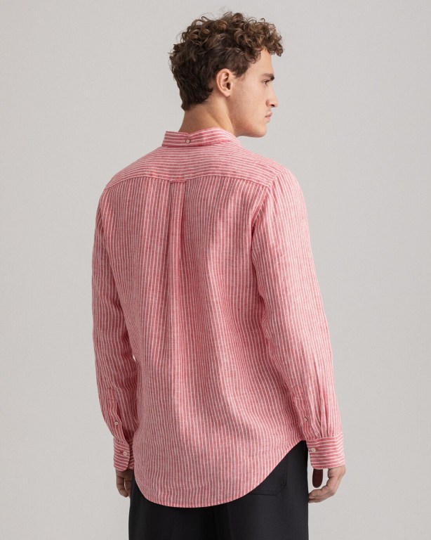 Gant Regular Fit Stripe Linen Men's Shirts Pink | uX5xjD0QirO