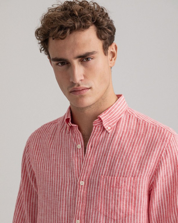 Gant Regular Fit Stripe Linen Men's Shirts Pink | uX5xjD0QirO