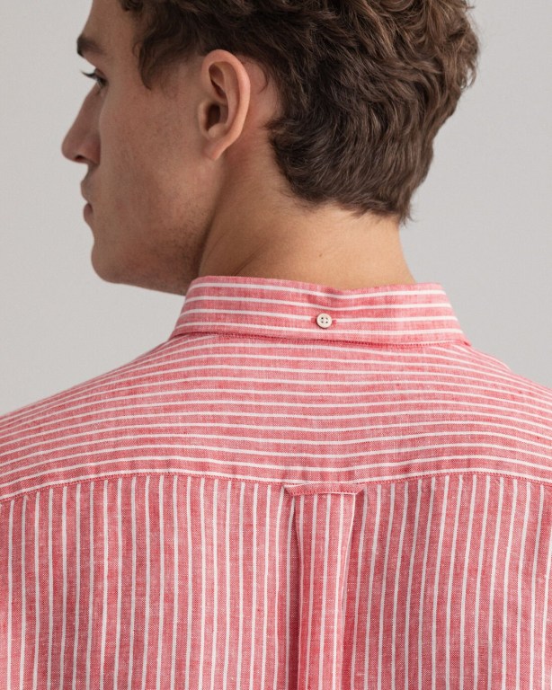 Gant Regular Fit Stripe Linen Men's Shirts Pink | uX5xjD0QirO