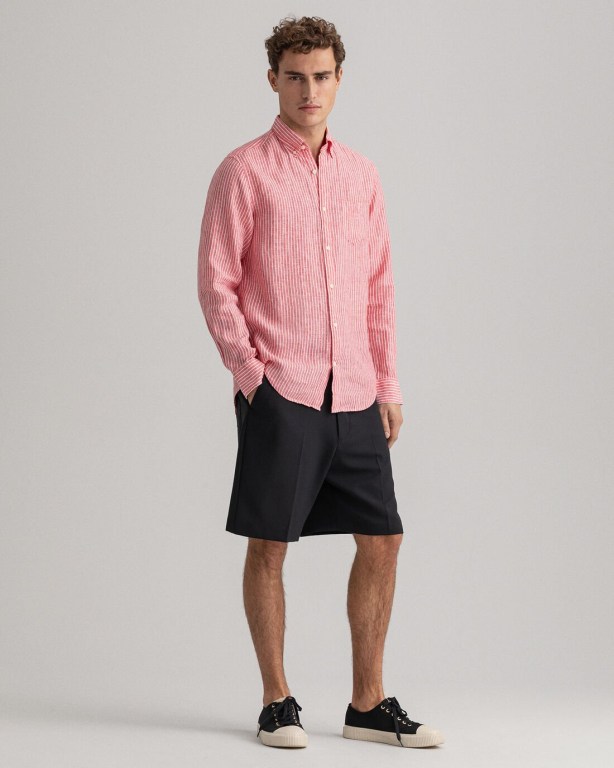 Gant Regular Fit Stripe Linen Men's Shirts Pink | uX5xjD0QirO