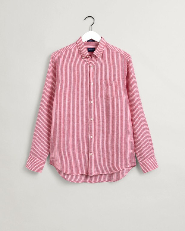 Gant Regular Fit Stripe Linen Men's Shirts Pink | uX5xjD0QirO