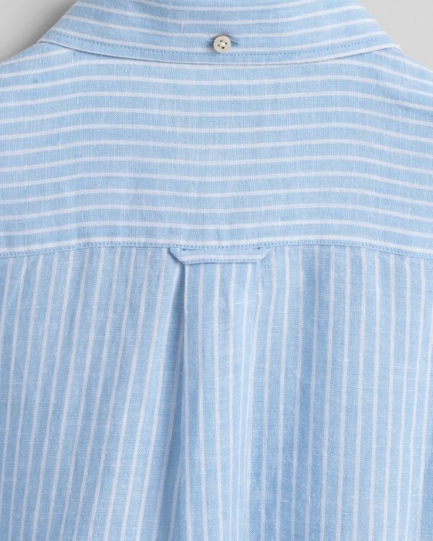 Gant Regular Fit Stripe Linen Short Sleeve Men's Shirts Blue | 2jUrWcGmam4