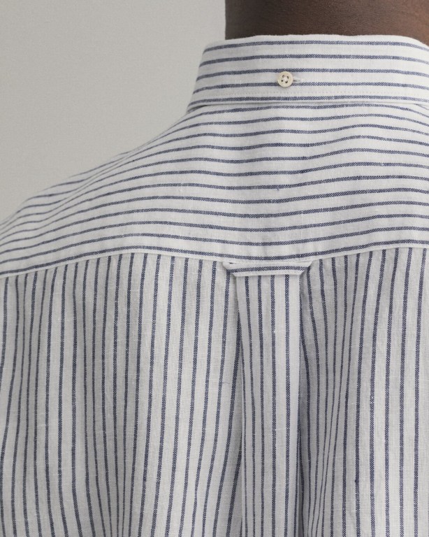 Gant Regular Fit Stripe Linen Short Sleeve Men's Shirts White | KLEwoRMTjgP