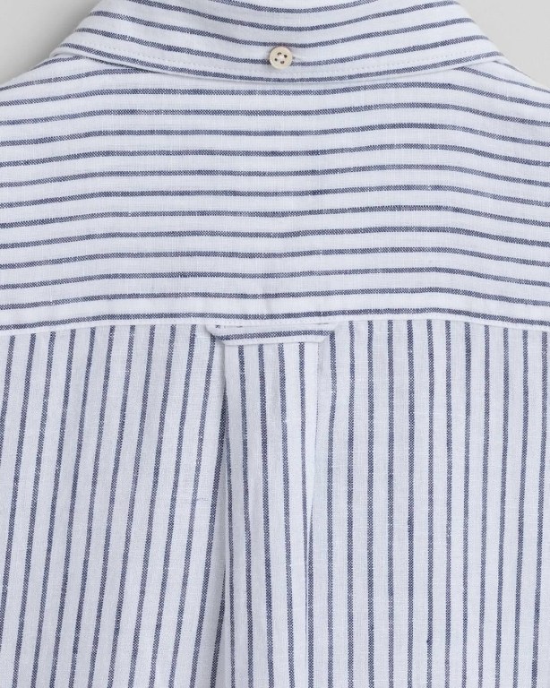 Gant Regular Fit Stripe Linen Short Sleeve Men's Shirts White | KLEwoRMTjgP