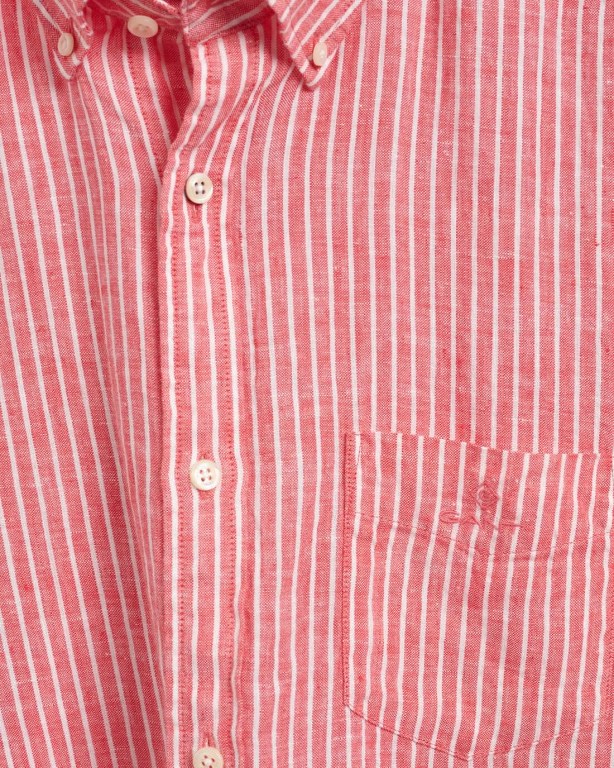 Gant Regular Fit Stripe Linen Short Sleeve Men's Shirts Pink | zHF8vd5O8Qm