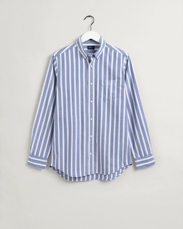 Gant Regular Fit Stripe Pastel Oxford Men's Shirts Blue | YdlQBfsGzIc