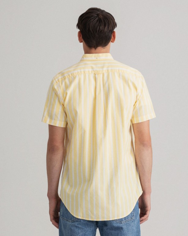 Gant Regular Fit Stripe Pastel Short Sleeve Oxford Men's Shirts Yellow | Fg8jkhmJ36u