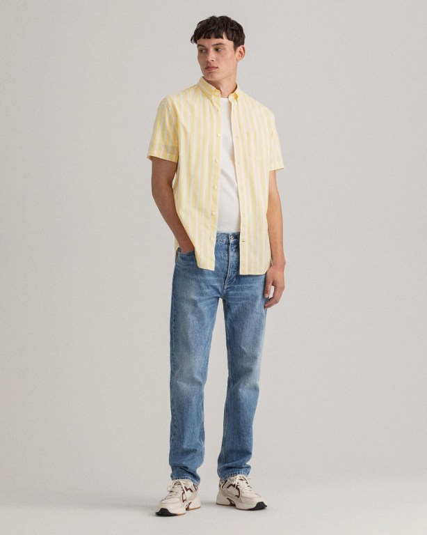 Gant Regular Fit Stripe Pastel Short Sleeve Oxford Men's Shirts Yellow | Fg8jkhmJ36u