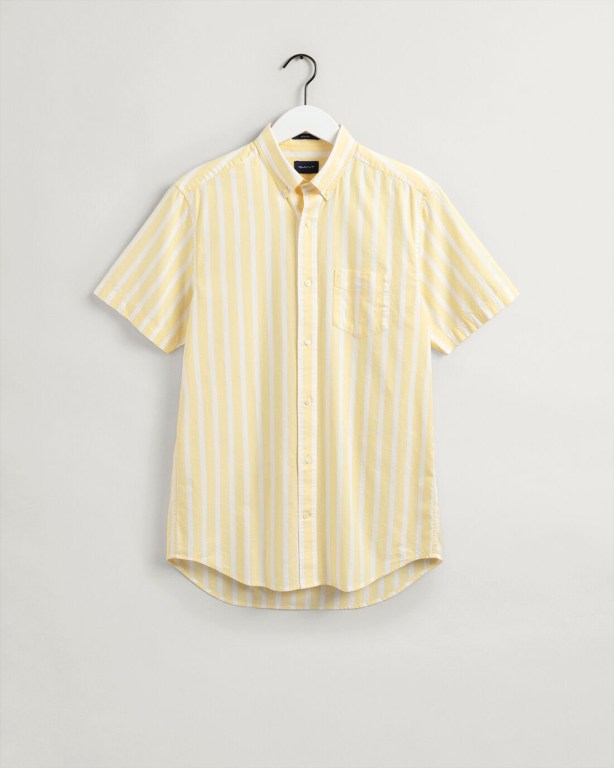 Gant Regular Fit Stripe Pastel Short Sleeve Oxford Men's Shirts Yellow | Fg8jkhmJ36u