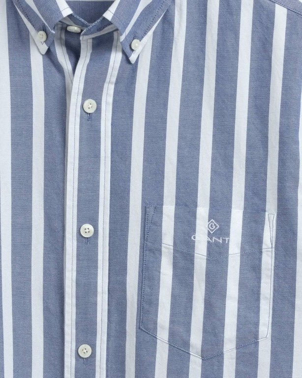 Gant Regular Fit Stripe Pastel Short Sleeve Oxford Men's Shirts Blue | RSE4OcoUyZc