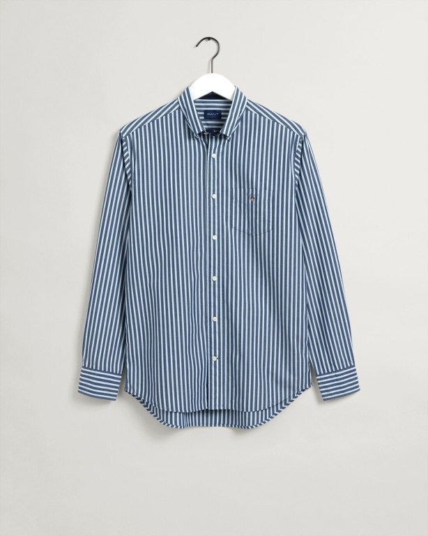 Gant Regular Fit Stripe Poplin Men's Shirts Blue | WgT009Jjpcg