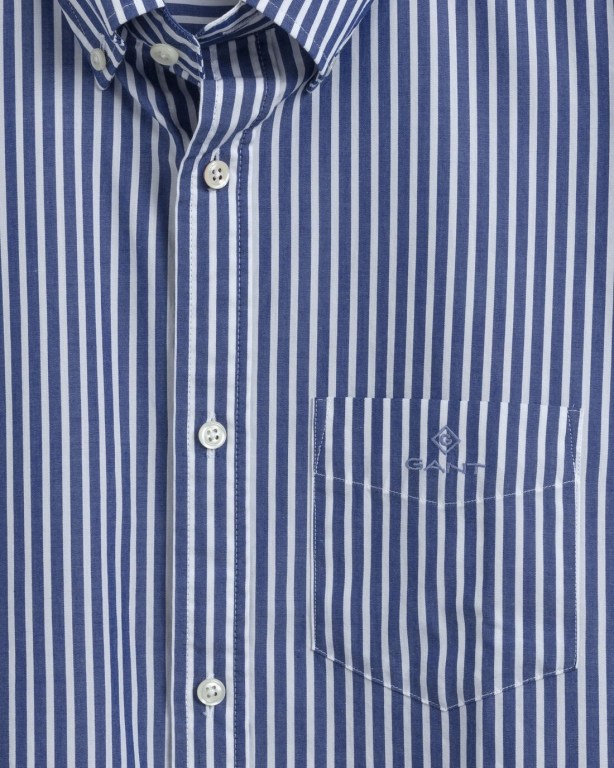 Gant Regular Fit Stripe Short Sleeve Broadcloth Men's Shirts Blue | QyR3CNQ8JFA